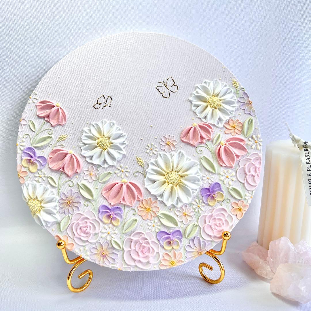 melia テクスチャーアート　絵画　インテリアアート　花　立体　絵　北欧