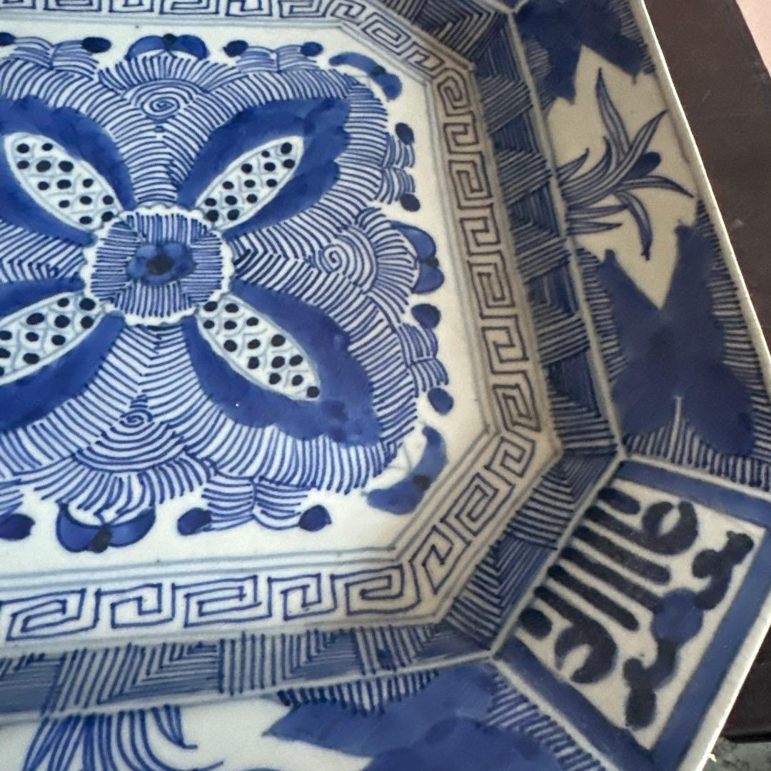 ヴィンテージ素敵すぎる青と白の八角形陶器皿