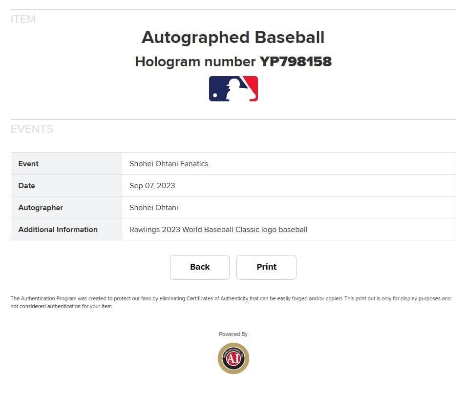 保証付 大谷翔平 直筆サインボール 2023WBC公式 FANATICS/MLB