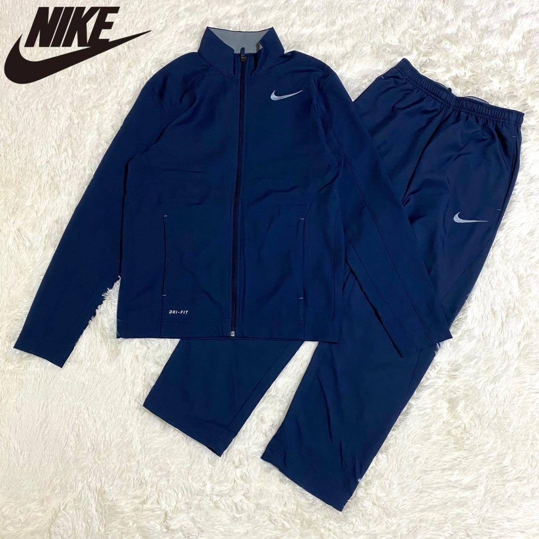 ナイキ　トレーニングウェア　セットアップ　上下　刺繍ロゴ　ランニング　紺色　S