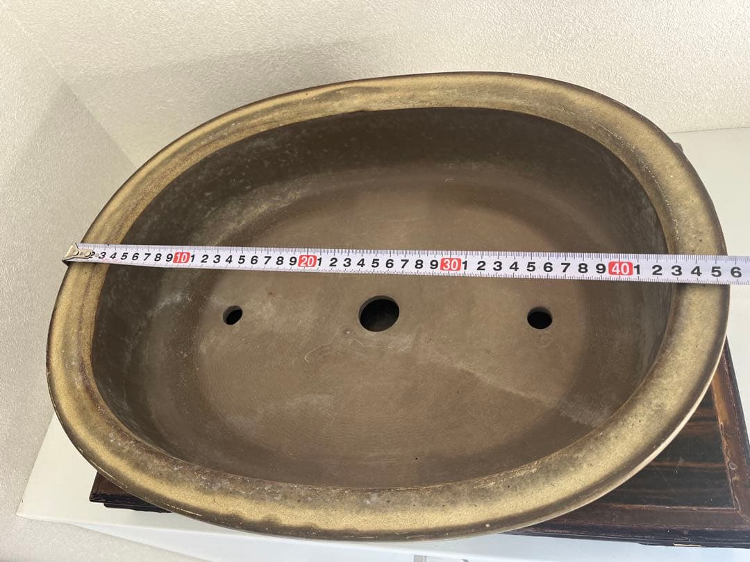 中国古盆器＜白交趾★時代乗り満点★発色抜群・希少、人気型・使い頃サイズ＞楕円