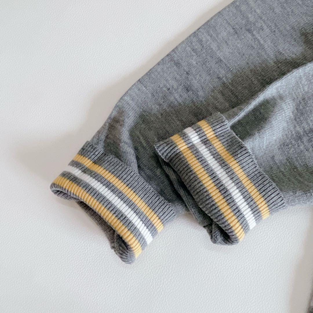 アンパスィ ニットセーター 長袖 LL グレー 総柄　大きいサイズ　ワッペン