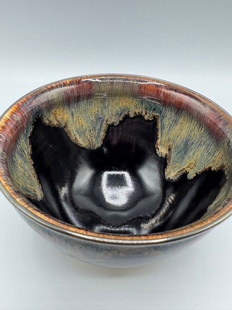 草山作　天目茶碗　覆輪付き　銀覆輪