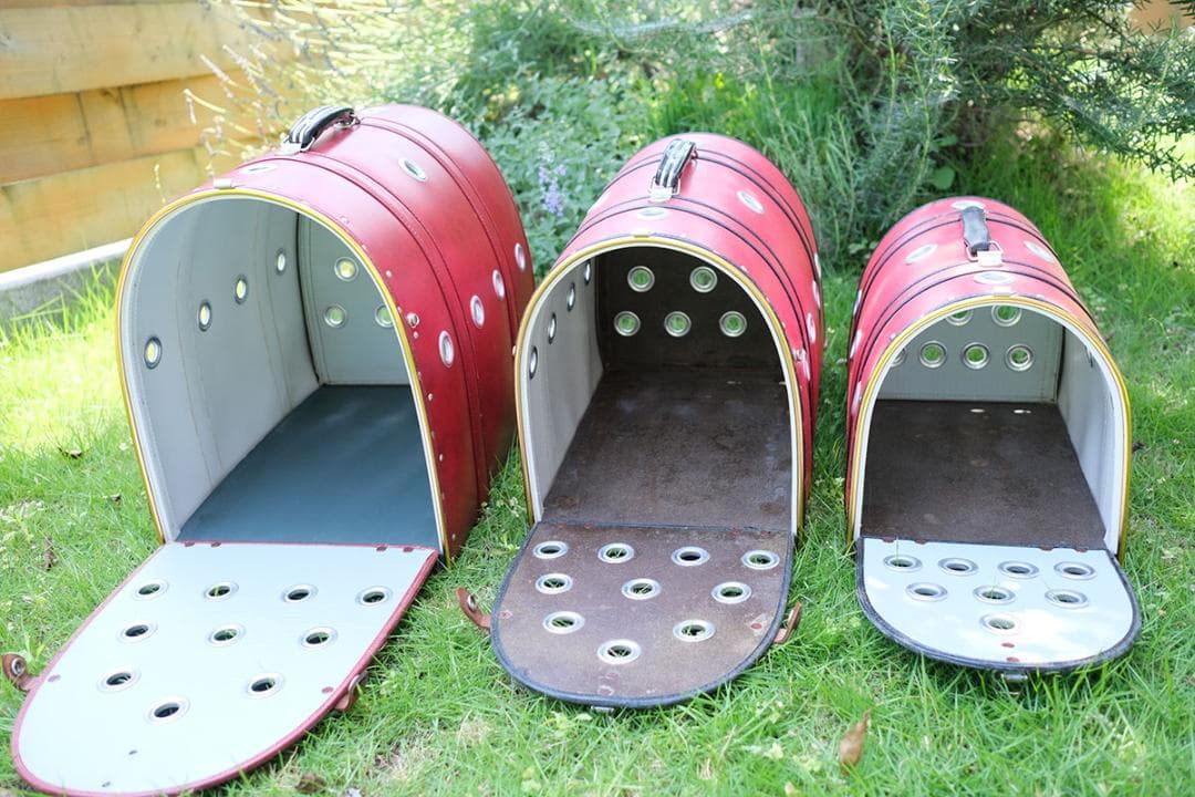 【未使用】革製日本メーカー品ペットキャリー ゲージ3個セットショップディスプレイ