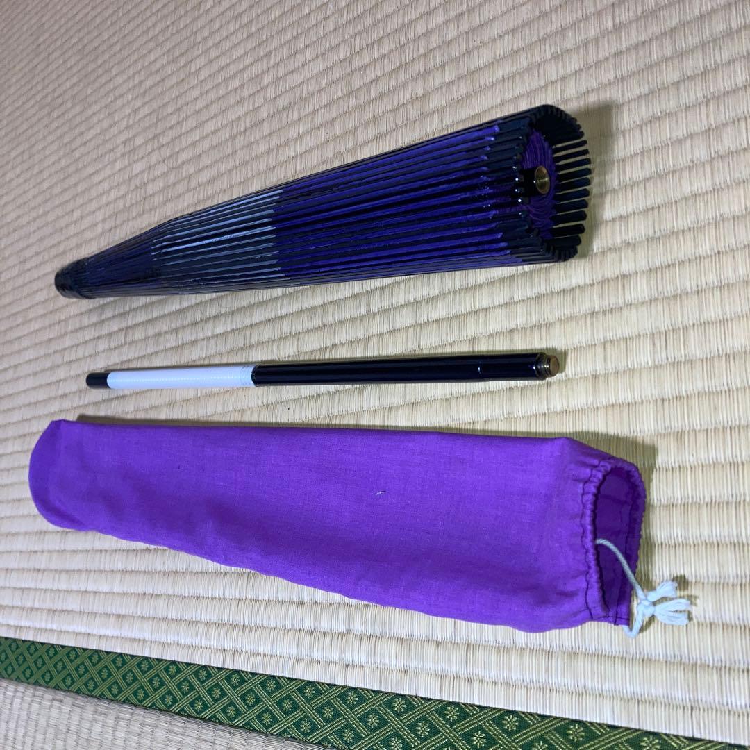 美品 紫 白 絹傘 真鍮のネジ継ぎ 舞傘 日傘 日本舞踊 おどり傘 布袋付