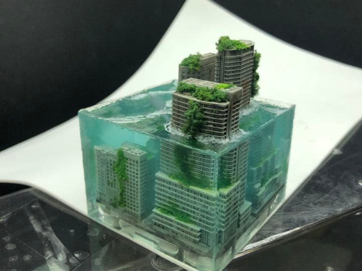 水没都市　クジラも泳ぐ　ジオラマ　LEDライト