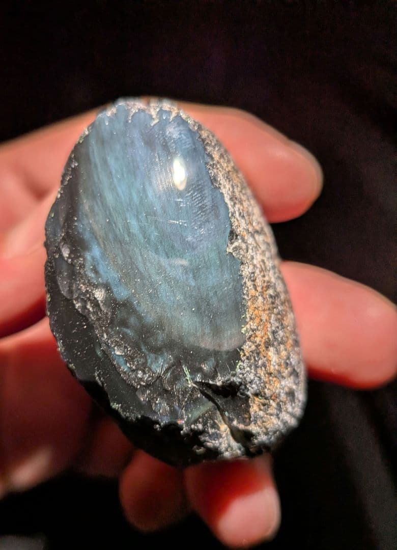 研磨面　十勝石玲瓏　ブルー系レインボーオブシディアン