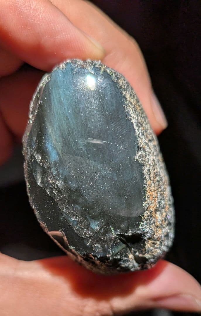 研磨面　十勝石玲瓏　ブルー系レインボーオブシディアン