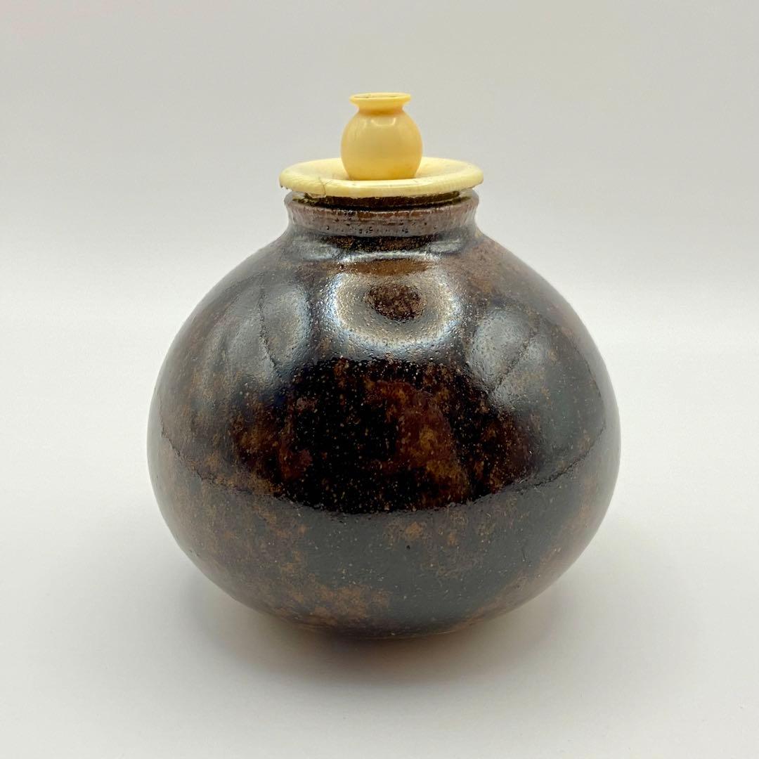 淡々斎書付 茄子茶入 膳所焼　陽炎園　共箱入　茶道具　濃茶器　唐物