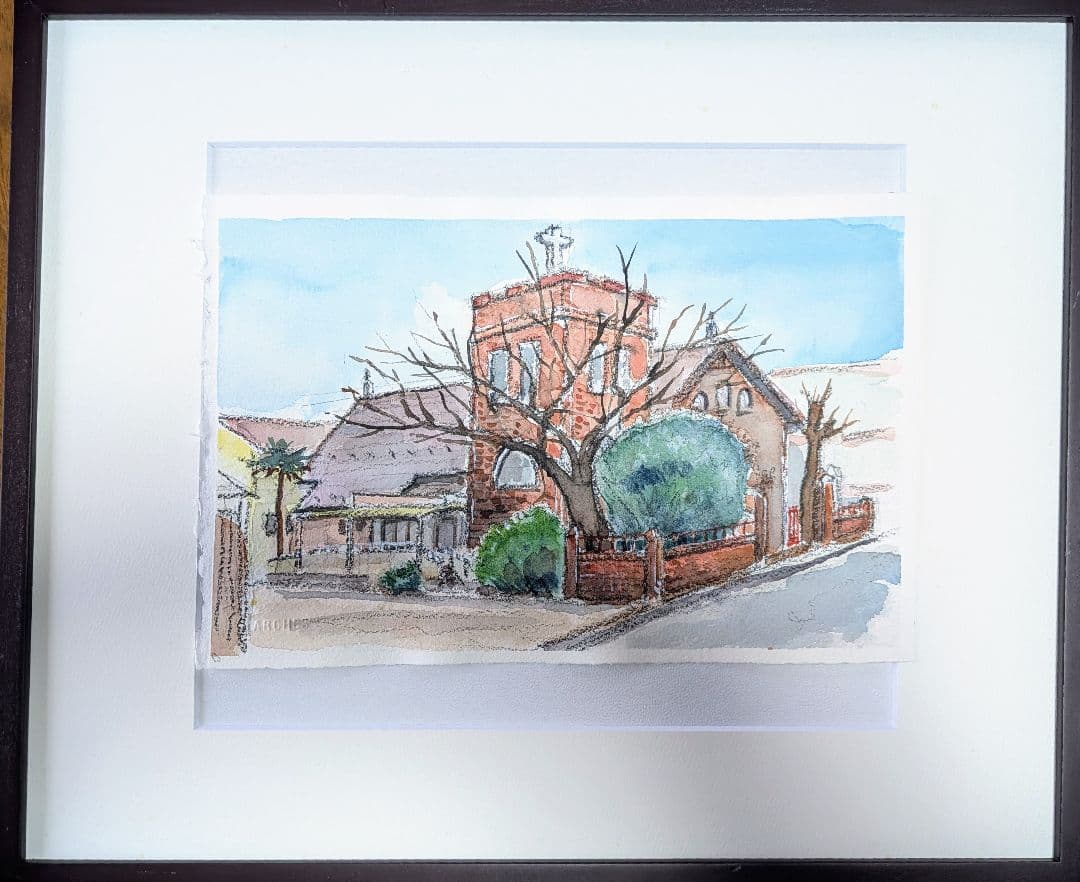 《 川越キリスト教会》 《神戸駅舎》額装して。 プレゼント《蔵窓》