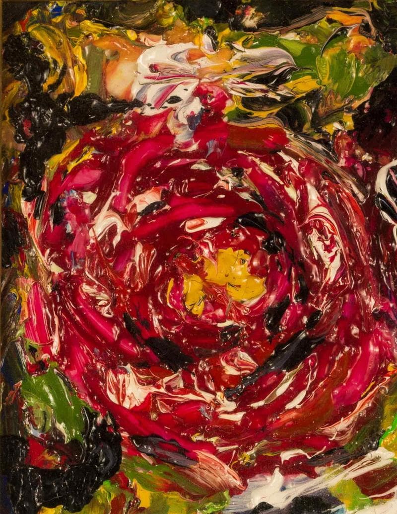 森田茂　油彩　肉筆『牡丹』表サイン　裏サイン　F6号　額装　b634