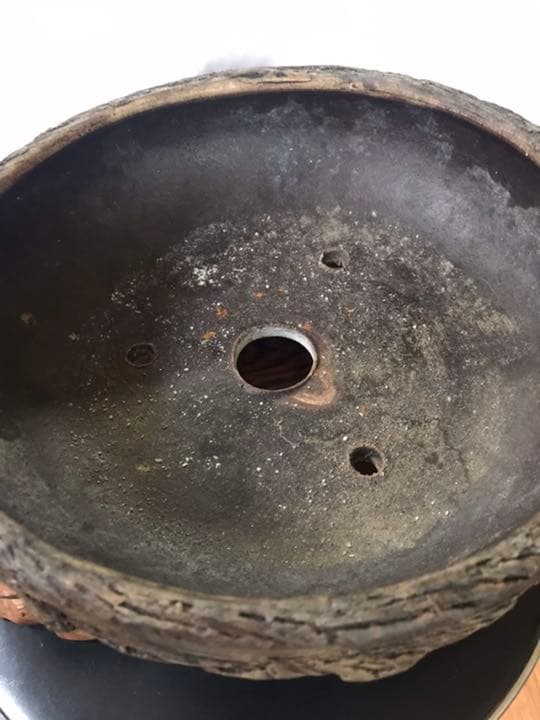 盆栽鉢　超希少時代松皮盆栽鉢手作りレア盆栽鉢植木鉢山野草鉢南蛮鉢25cm木肌作り