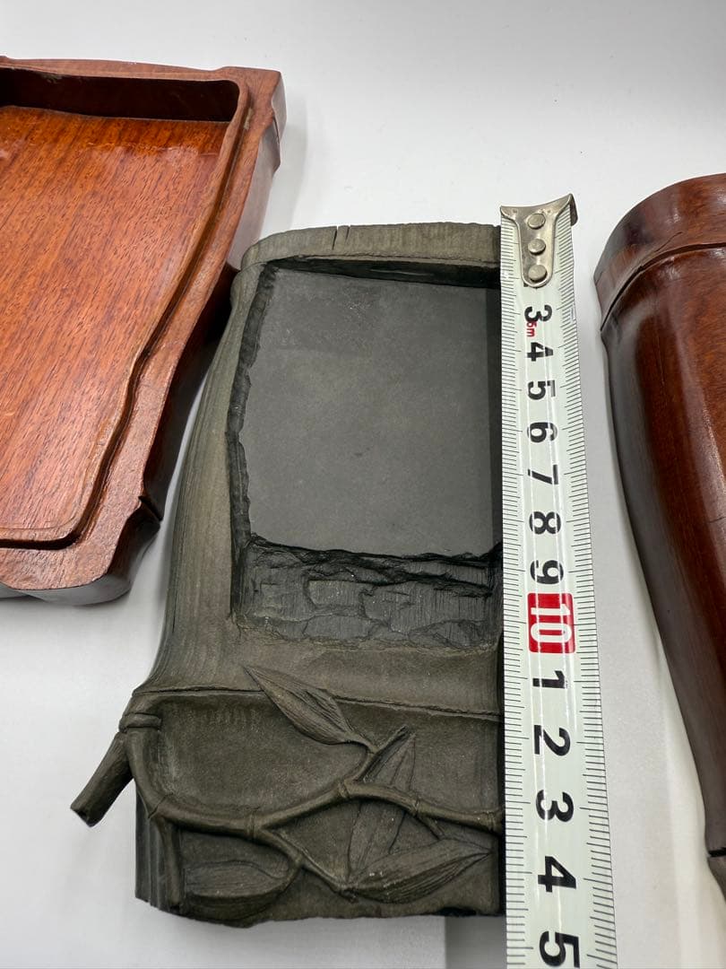 硯自然木デザイン 虫の彫刻付き