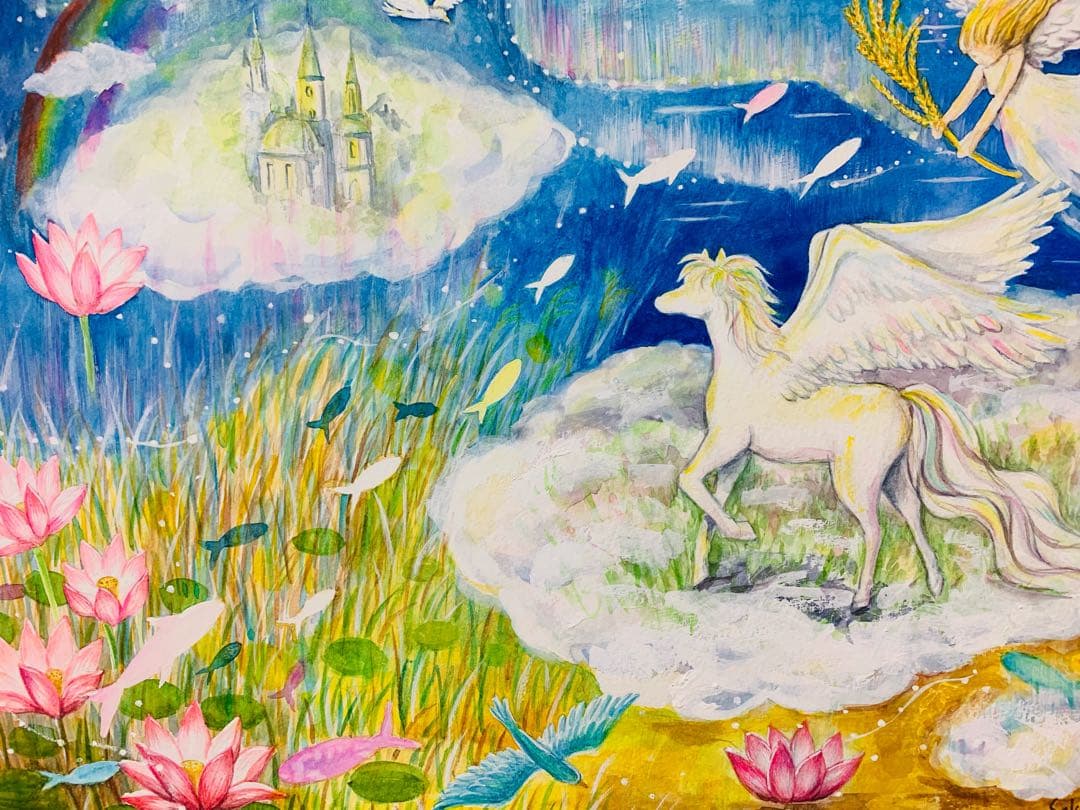 【想いのまま創る、喜びの導き】絵画 ,空,宇宙,ペガサス,天使,angel,精霊