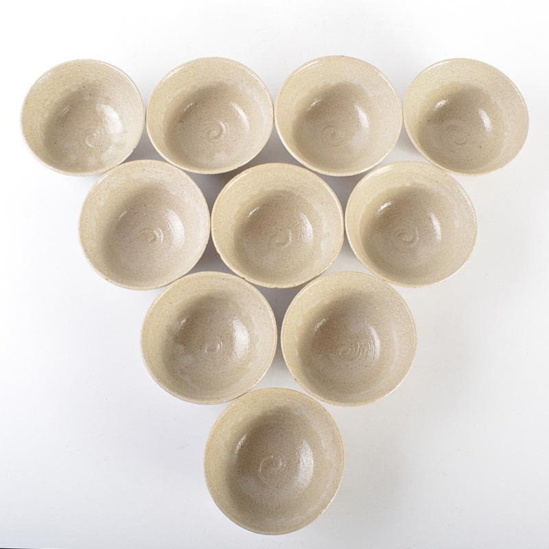 煎茶道具　瀬戸焼　陣出窯　澤田酔云作　線文　湯呑　十客　共箱　C　R7149