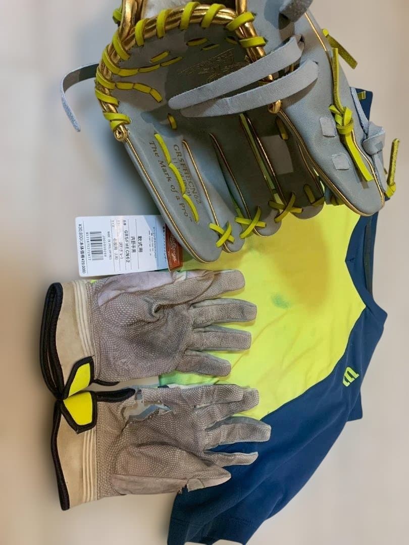 【新品】 Rawlings 軟式 グローブ バッテ グローブ シャツ イエロー