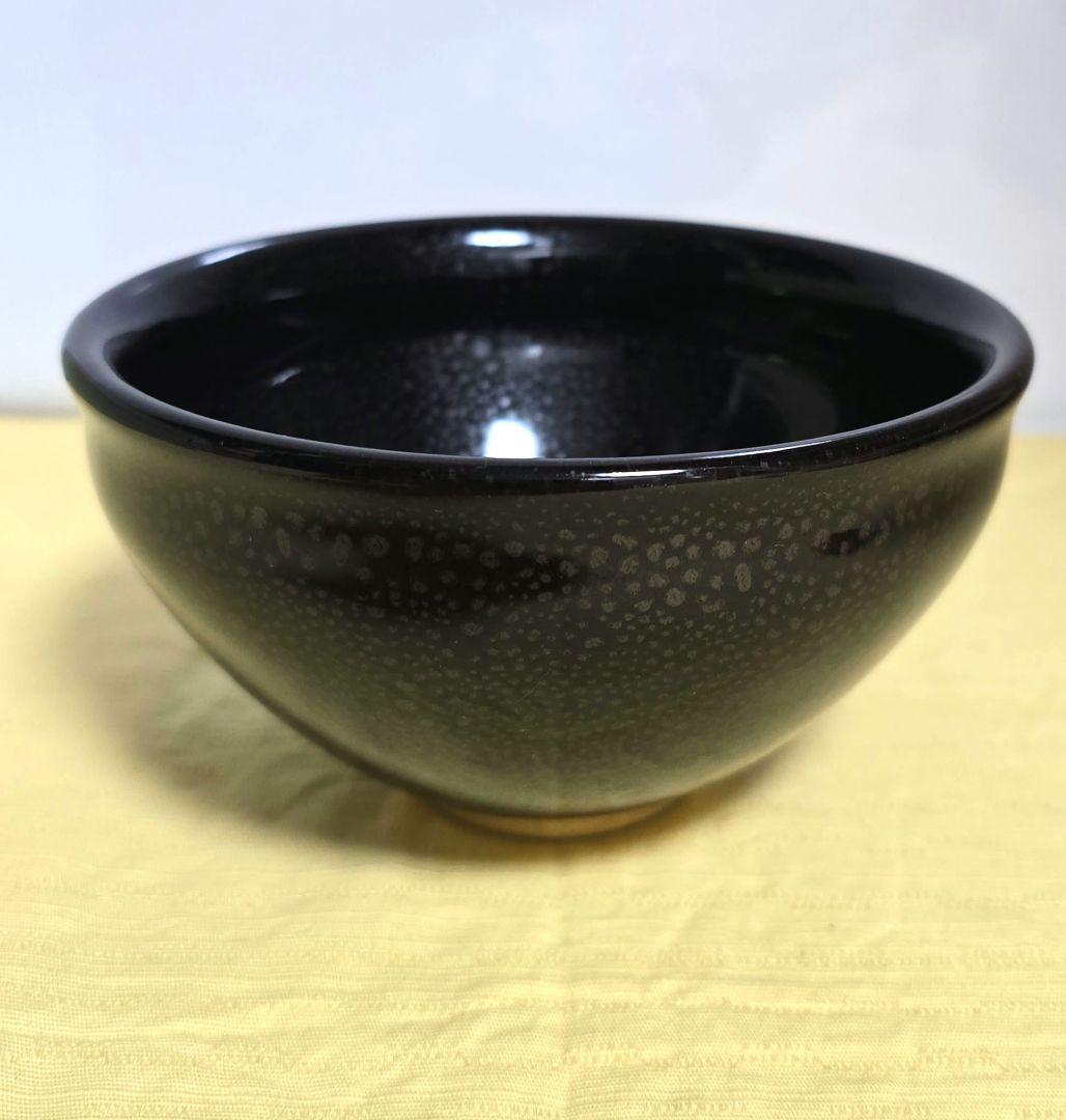京都清水焼油滴天目茶碗　黒色 点状模様 茶碗
