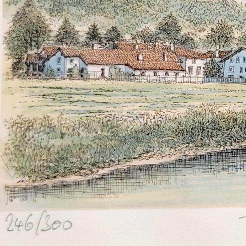 ☆織田義郎☆　銅版画+手彩 　246/500 ゴールドフレーム