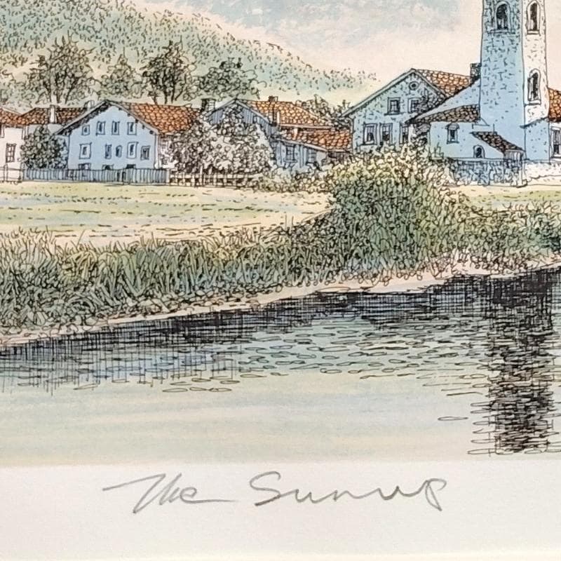 ☆織田義郎☆　銅版画+手彩 　246/500 ゴールドフレーム