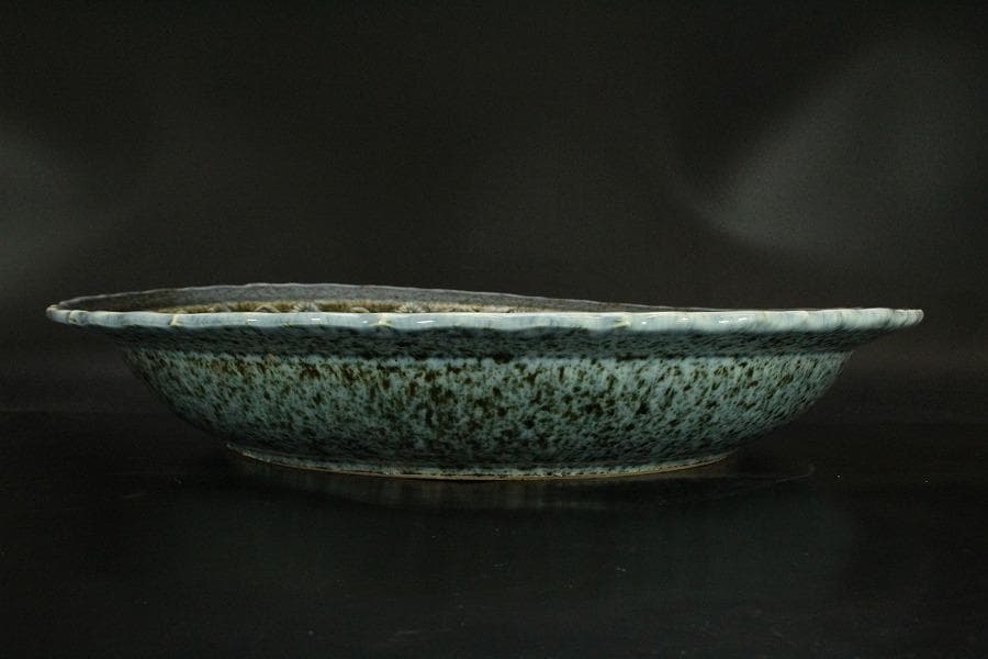 中国美術 纏枝蓮花貼 青華折口皿 φ47cm 美品(ZE727)