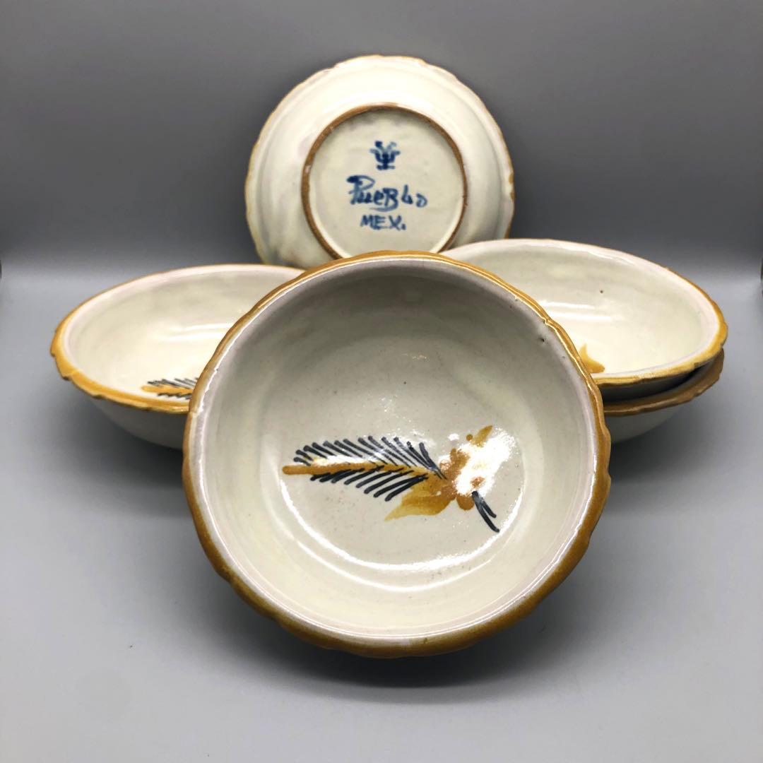 メキシコプエブラタラベラ焼ビンテージ陶器伝統工芸バード鳥ボウル鉢19cm5点A