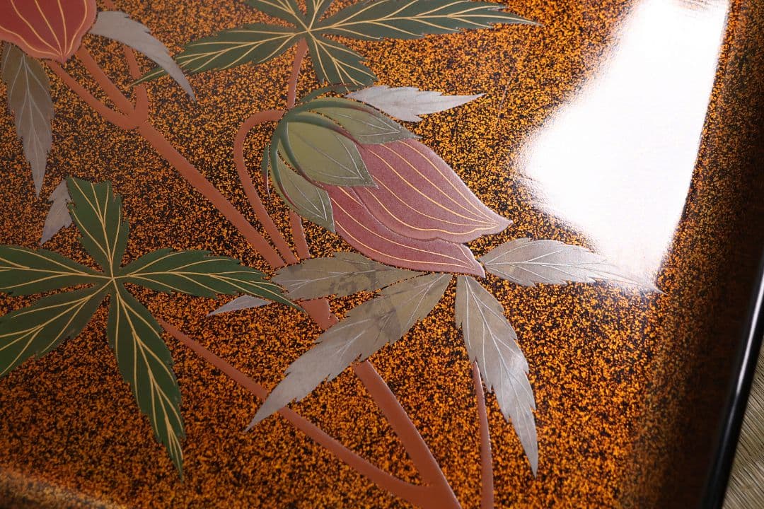 輪島塗 木製 花の蒔絵 梨地 四方膳 五客 芙蓉 木槿 卓上 茶懐石【CM187