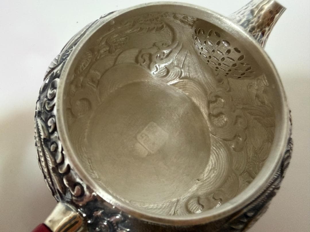 純銀製 龍鳳文様 急須 銀瓶 煎茶道具