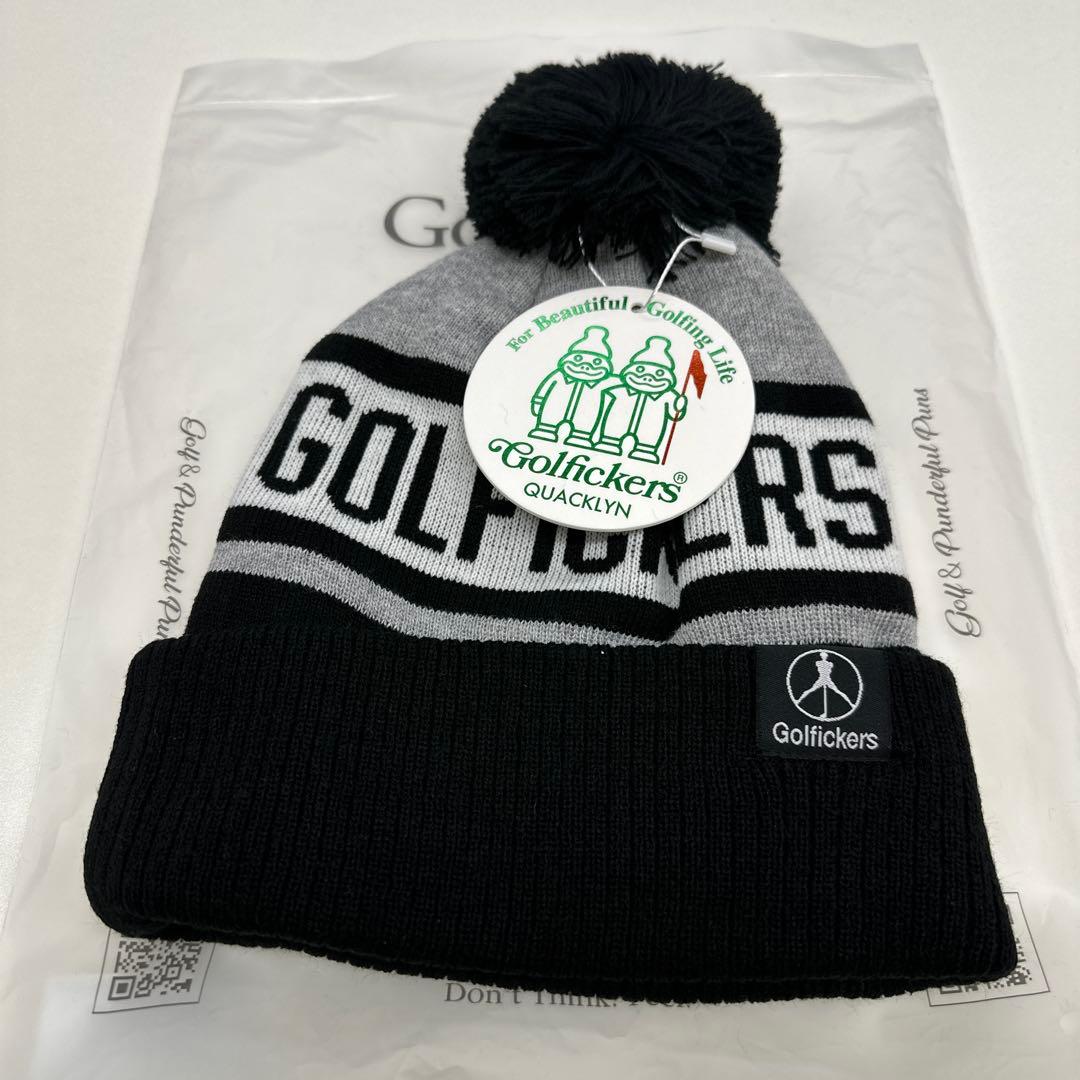 Golfickers ポンポン付きニット帽 黒/グレー