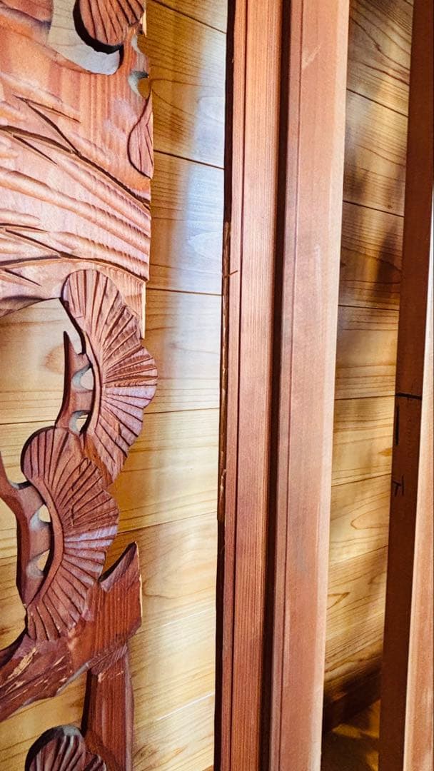 欄間 2枚組 木彫り 松と鷹