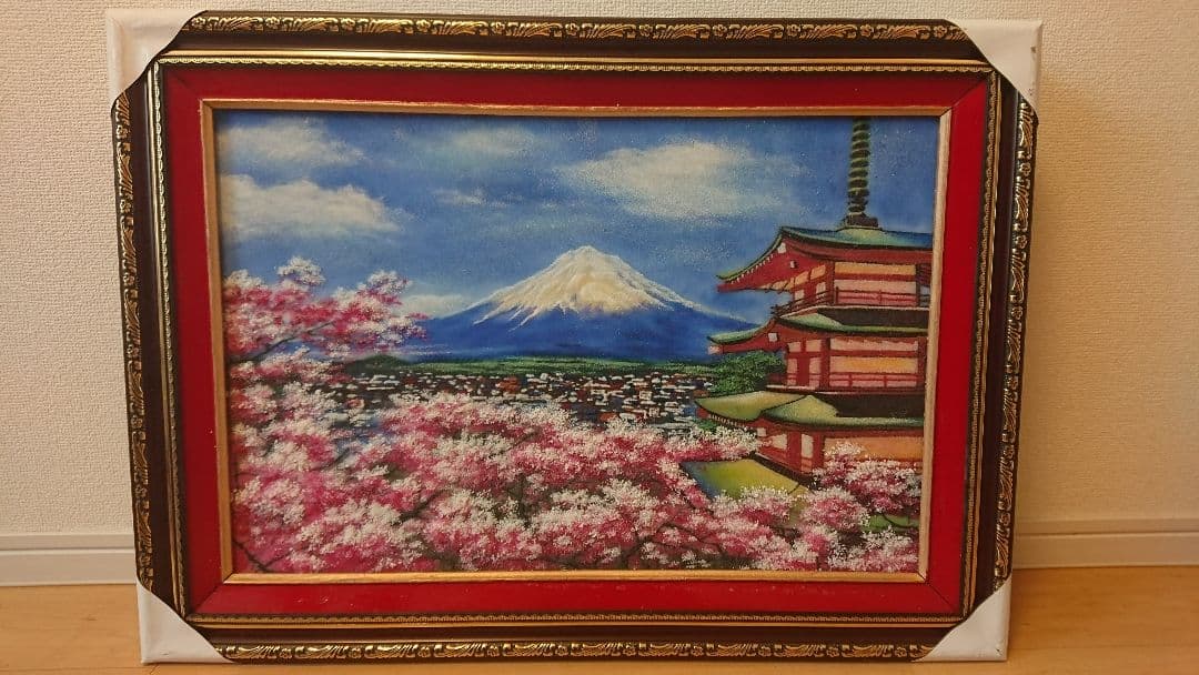 【値下げ】ベトナム製 宝石絵画「富士山と桜」