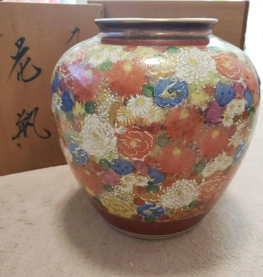 【美品】九谷焼　花瓶　清峰造　木箱入り