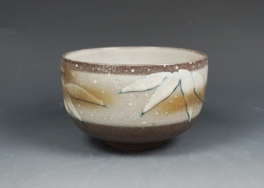 清閑寺 杉田祥平 色絵乾山雪笹画茶碗 共箱 茶道具