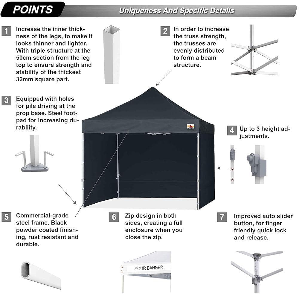 ABCCANOPY タープテント 3mx3m 2.5mx2.5m 横幕ブラック