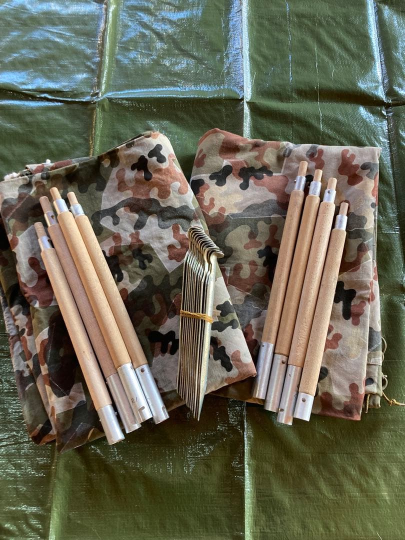 西ドイツ軍幕　アメーバカモ　パップテント2枚セット　ペグ、ポール付属