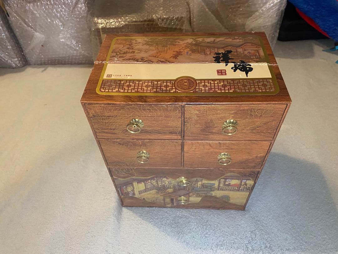 【新品】中国茶 高級ギフト 六層木製ボックス 茶葉＋茶器セット#茶