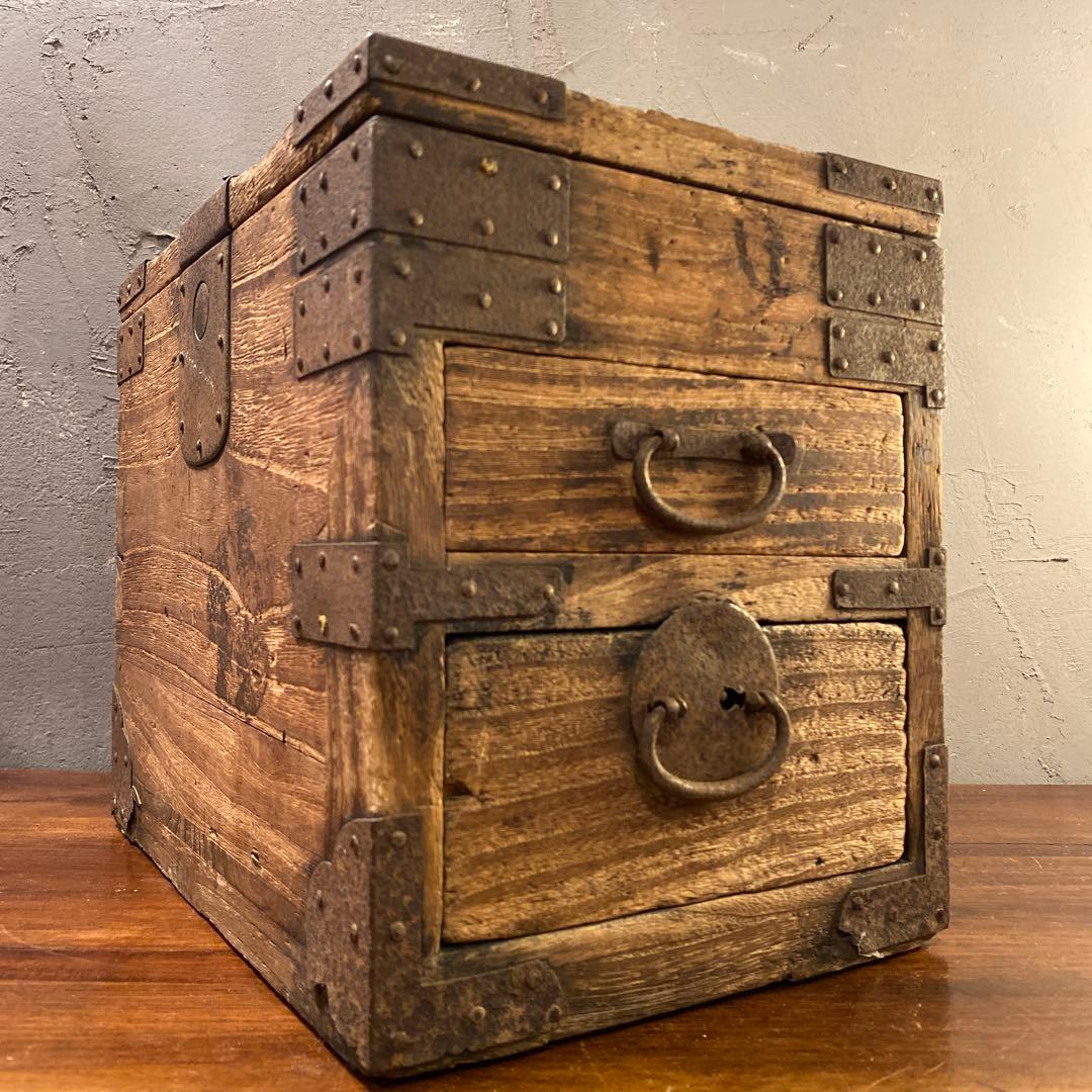 明治 時代物 硯箱 古道具 蔵出し 杉材 時代箪笥 骨董品 小引出し 和家具