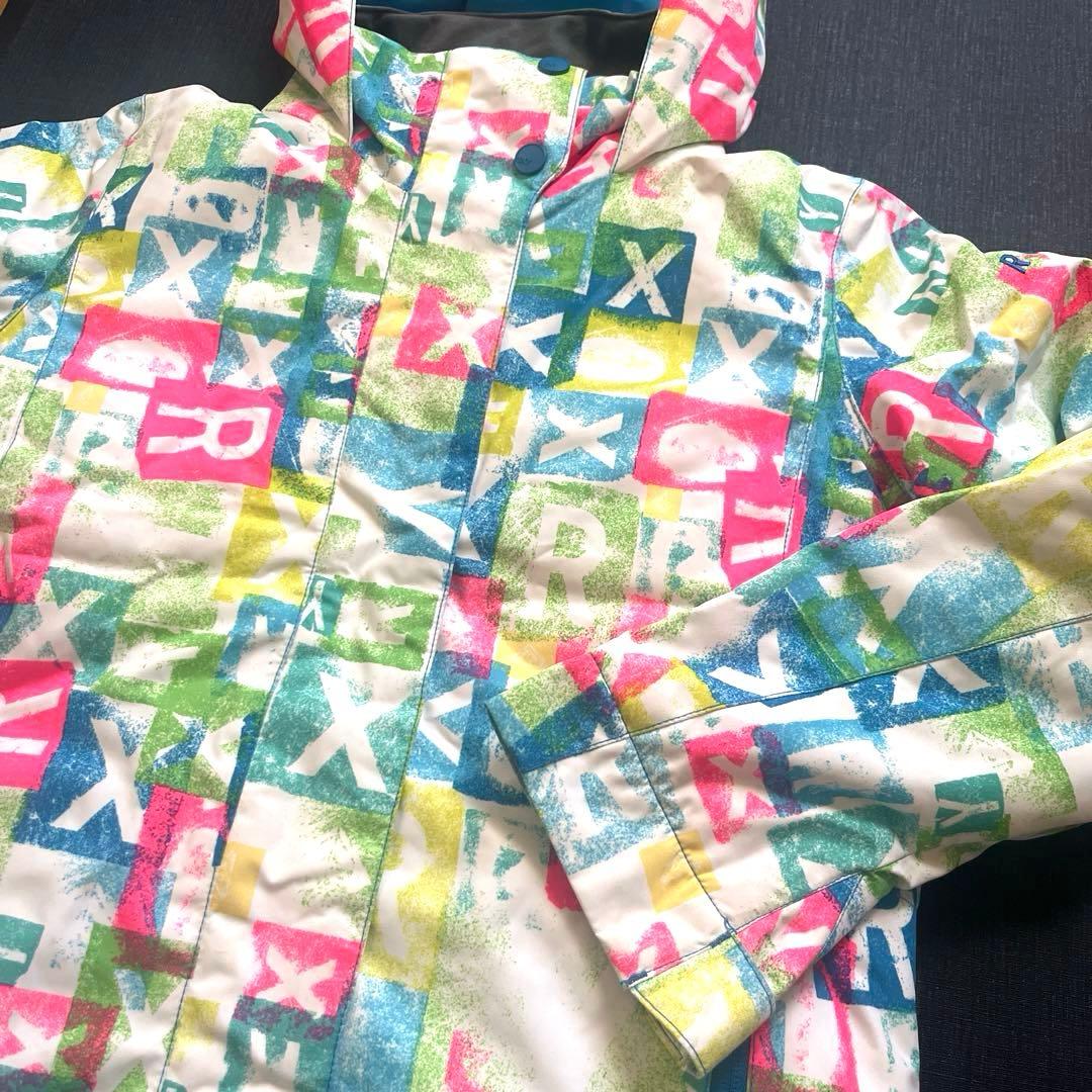 【美品】ROXYスキースノーボードウェア130140ピンク白キッズ青ジャケット