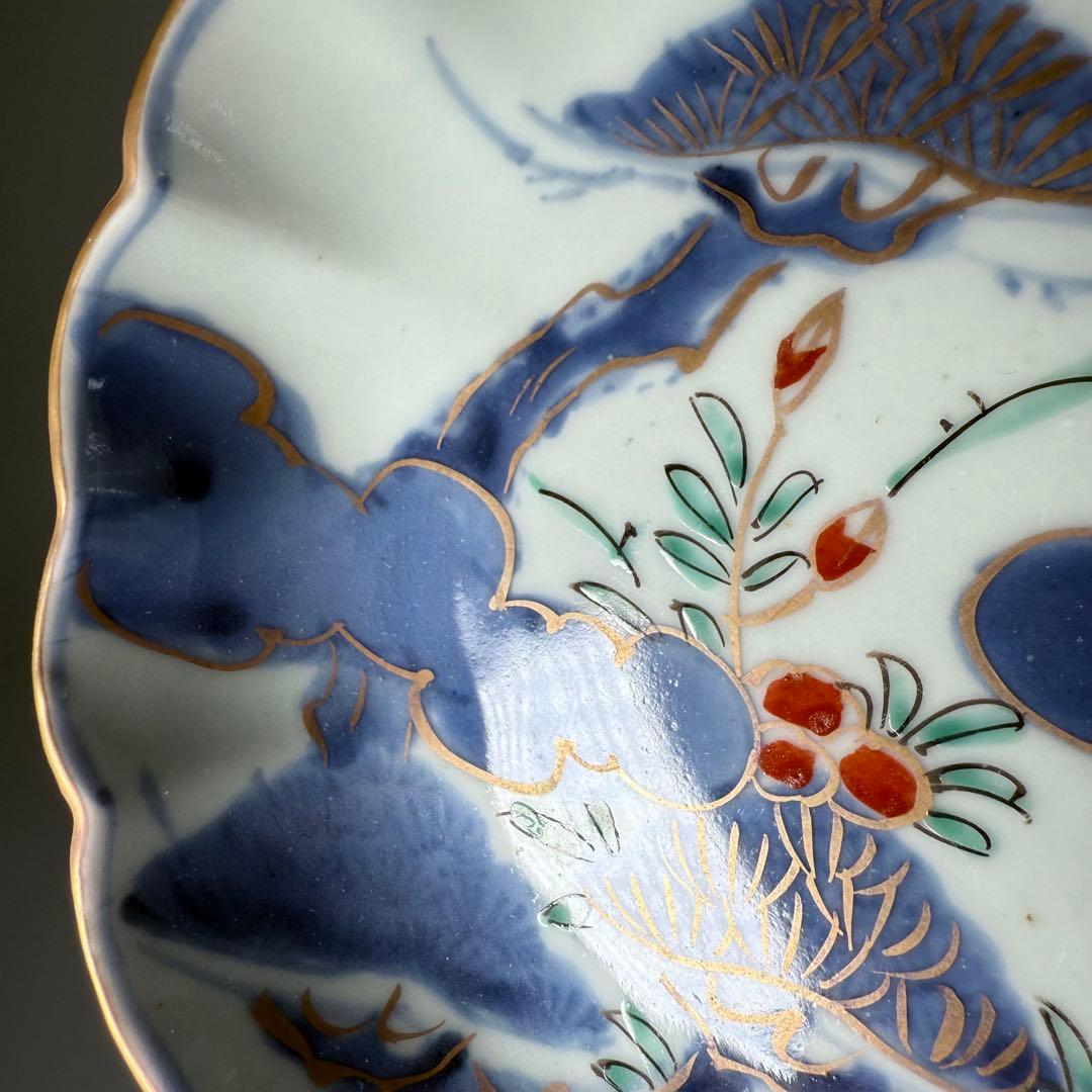 古伊万里　染錦松文様なます皿　10客　ホタルの窯印　江戸期　直径15.3cm