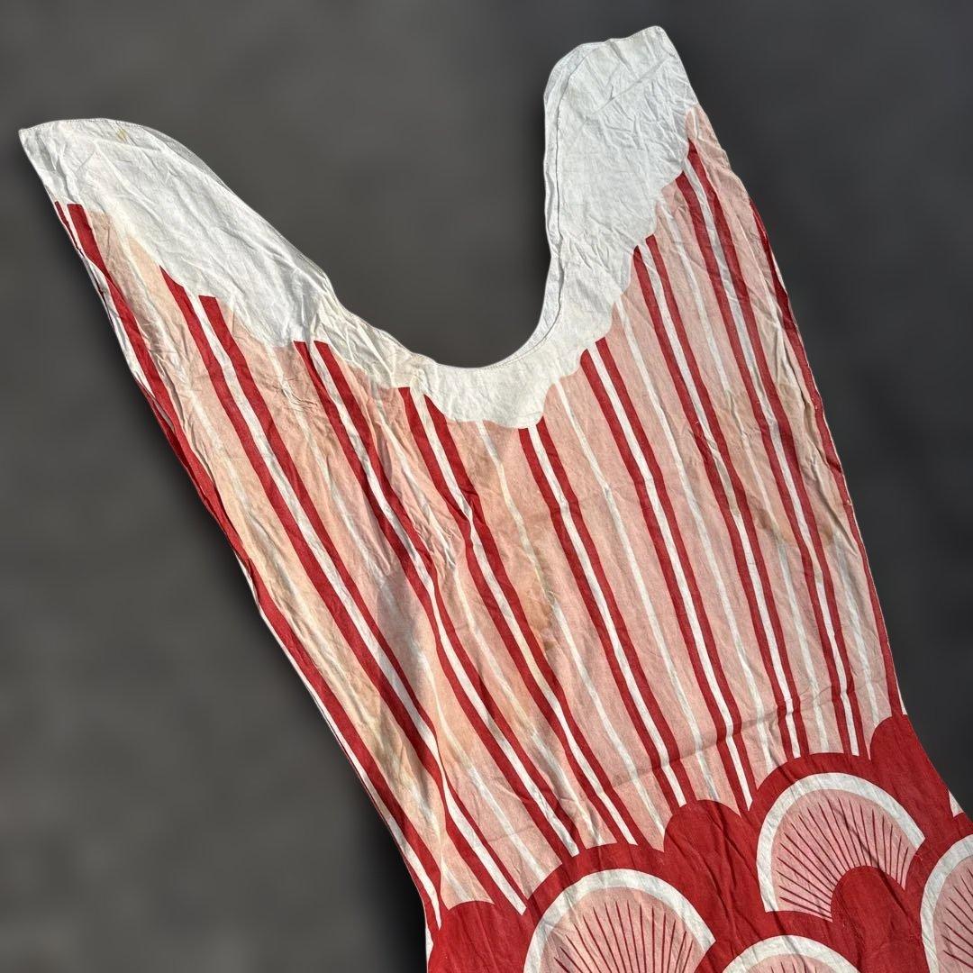 古布 赤い鯉のぼり 木綿 伝統 リメイク 大型 木綿 昭和 彩色 祝旗 幕 布