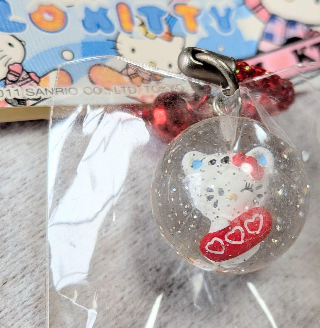 サンリオハローキティ根付ストラップスノーパラダイスラメ入丸玉白くまスノボVer.
