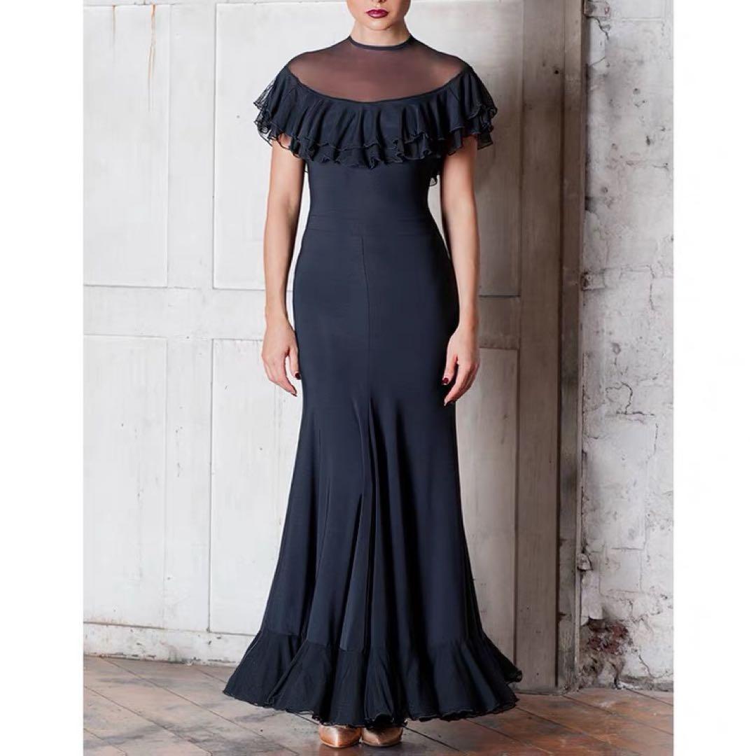 社交ダンス衣装 モダンドレス ロングワンピース モダン ダンス専用生地