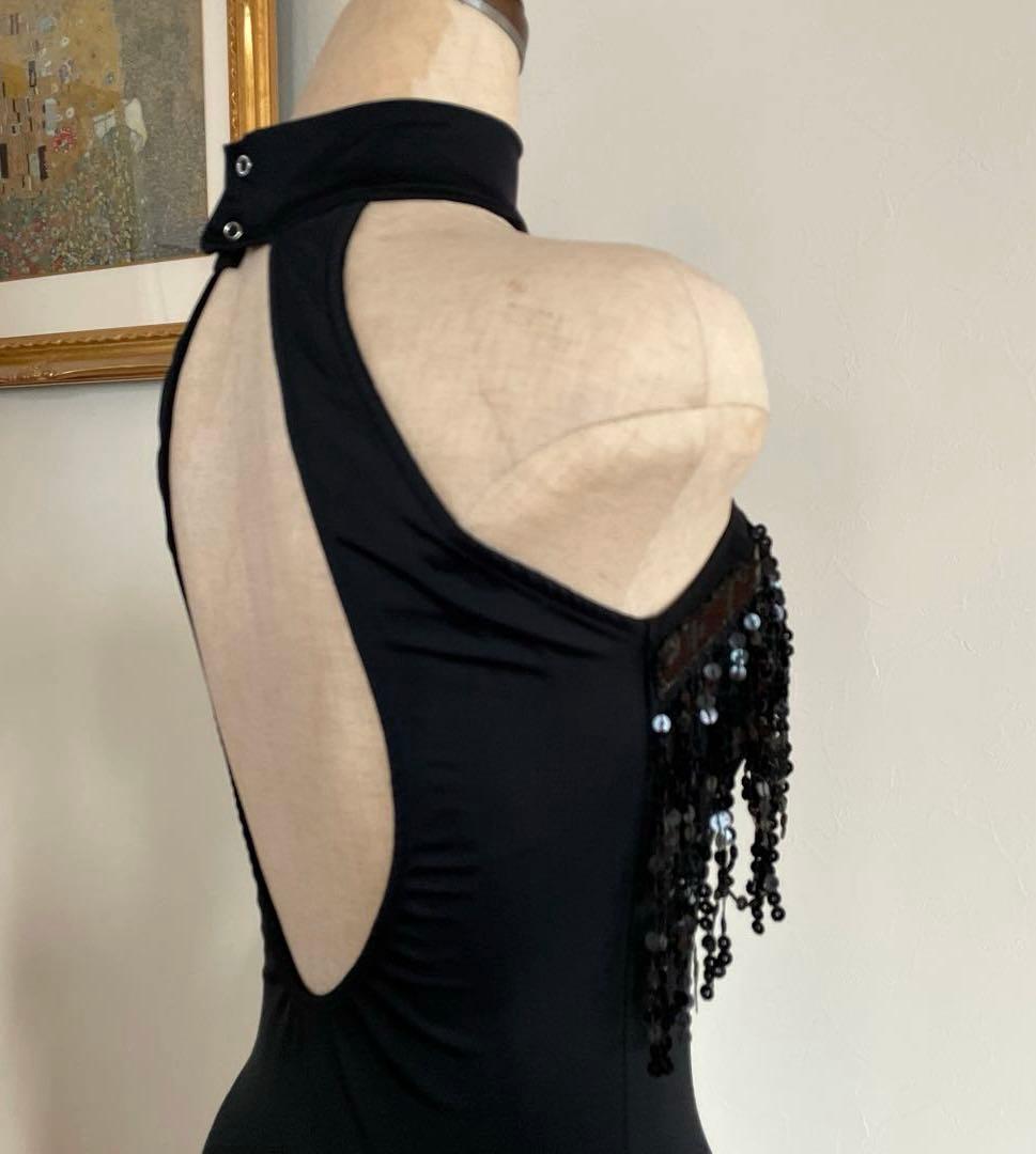 ❤︎ラテン【社交ダンス用ドレス】黒❤︎フリンジ付きホルターネック