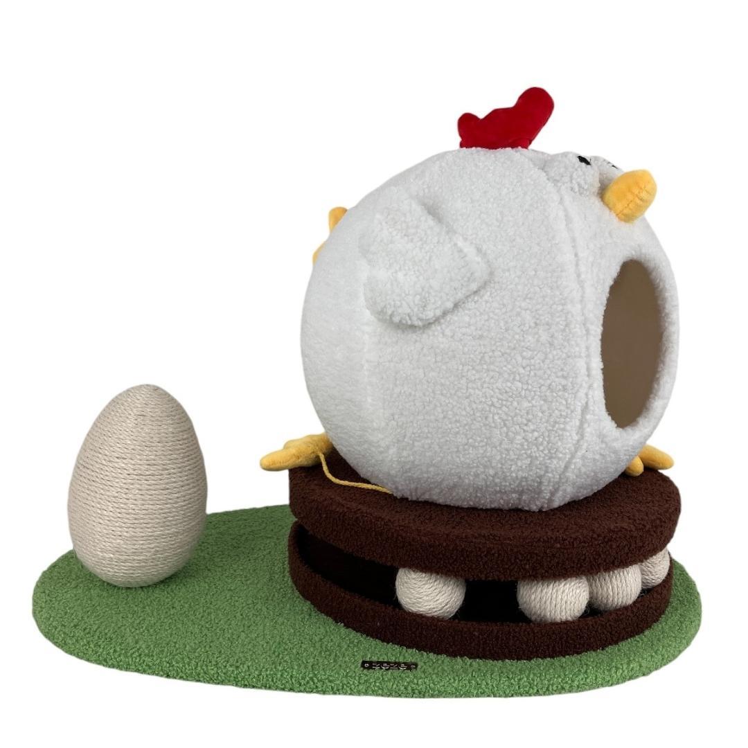 MOFUCATたまご爪とぎ&トラックボールトイ付きニワトリさんキャットハウス猫用