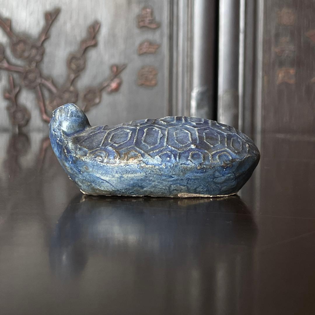 李朝　瑠璃釉　亀形　水滴　文房具　書道具　李朝時代