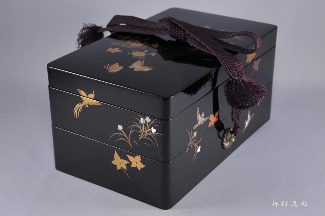桃舟 鳳凰花蝶蒔絵 納戸硯箱 共箱