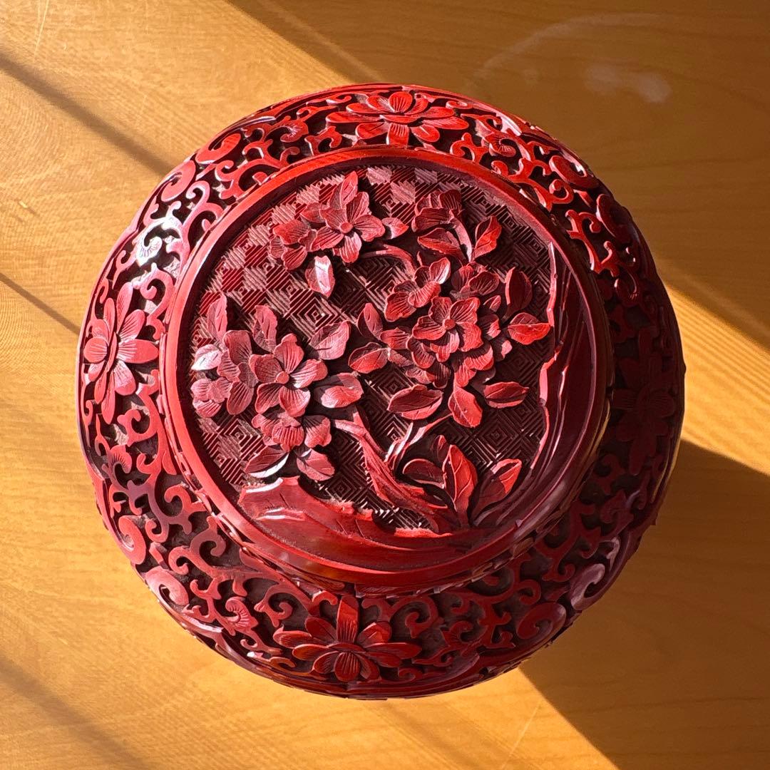 堆朱 蓋付き壺 中国美術 彫刻 骨董品 置物 昭和レトロ アンティーク