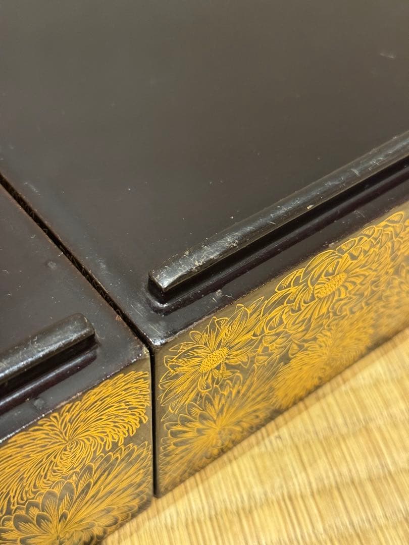 輪島塗 菊花総沈金彫 五段重箱 木製漆器