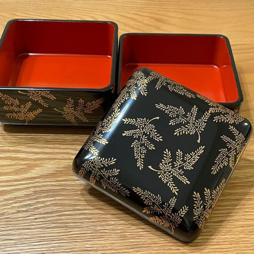【未使用】祖雅堂 会津白木屋漆器店謹製•2段小重 12×12 •多用途•和モダン
