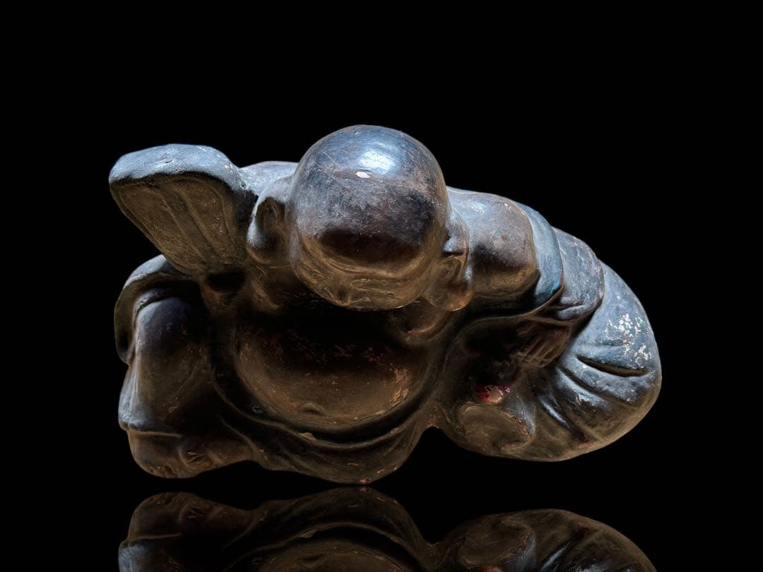 希少 江戸期 伏見人形 鵤幸右衛門 彩色布袋座像 銘【伏見 人形や 幸右衛門】