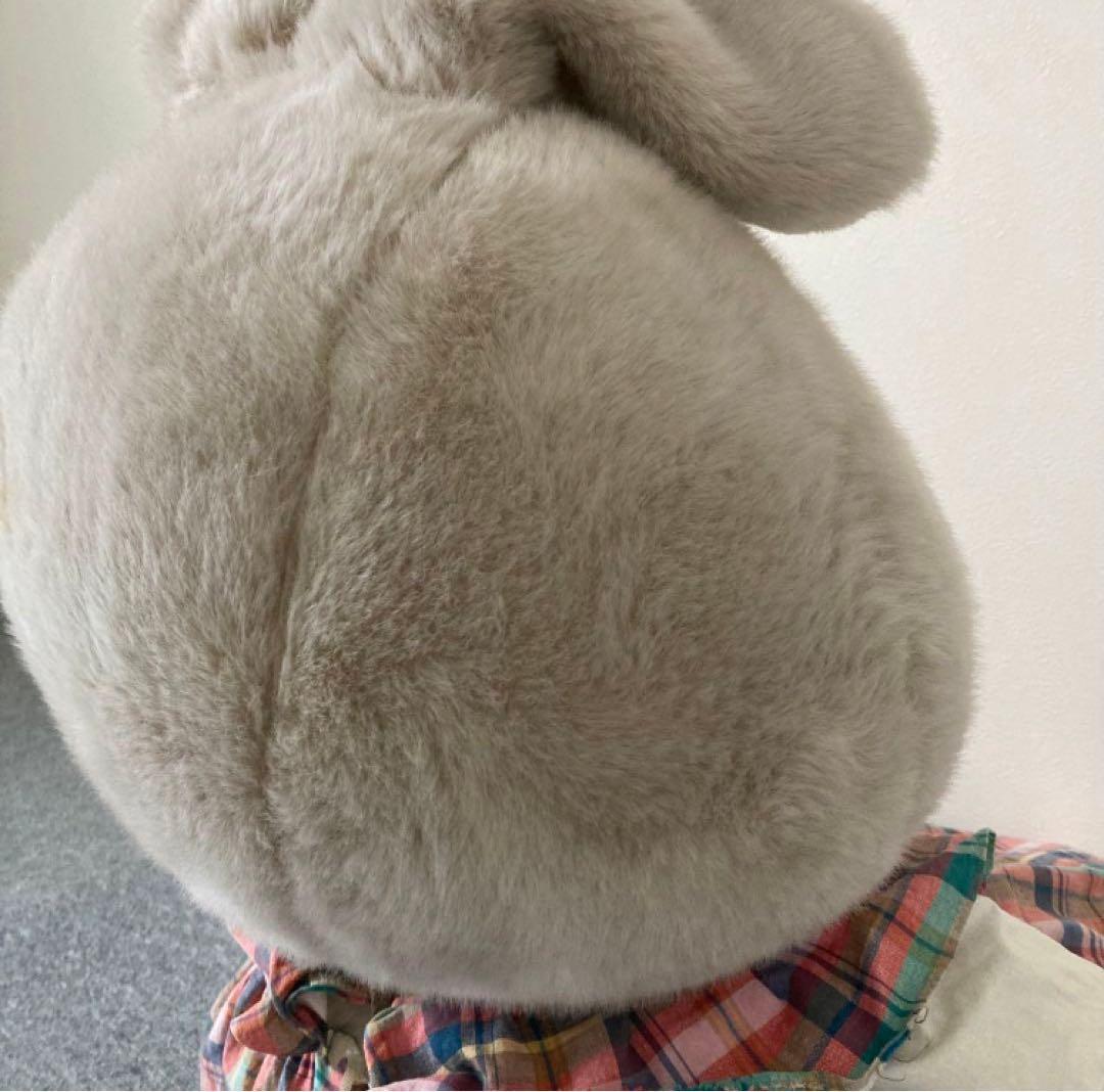 ★昭和レトロ★吉徳　グレーのうさぎ　ぬいぐるみ チェック柄ドレス